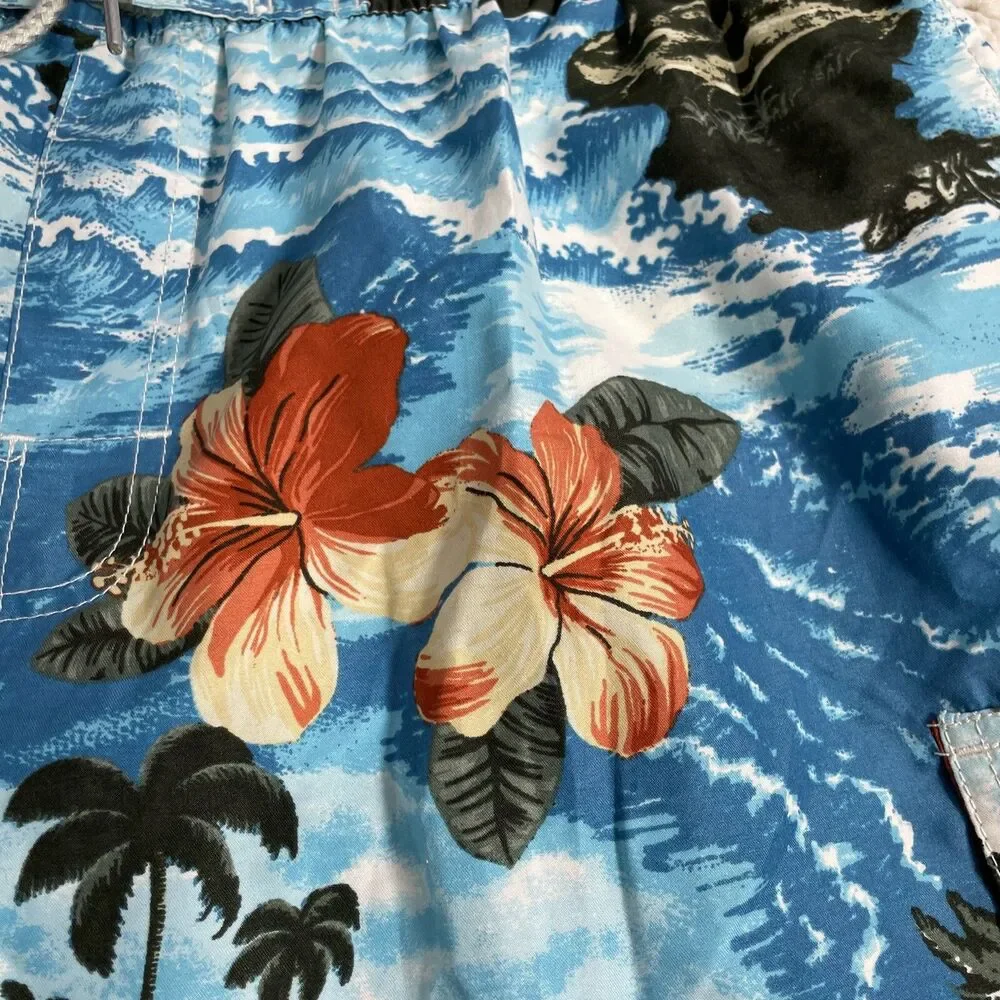 Caribbean Swim Trunks Mens L Mesh Lined Bathing Board Shorts Tropical Palm Trees
